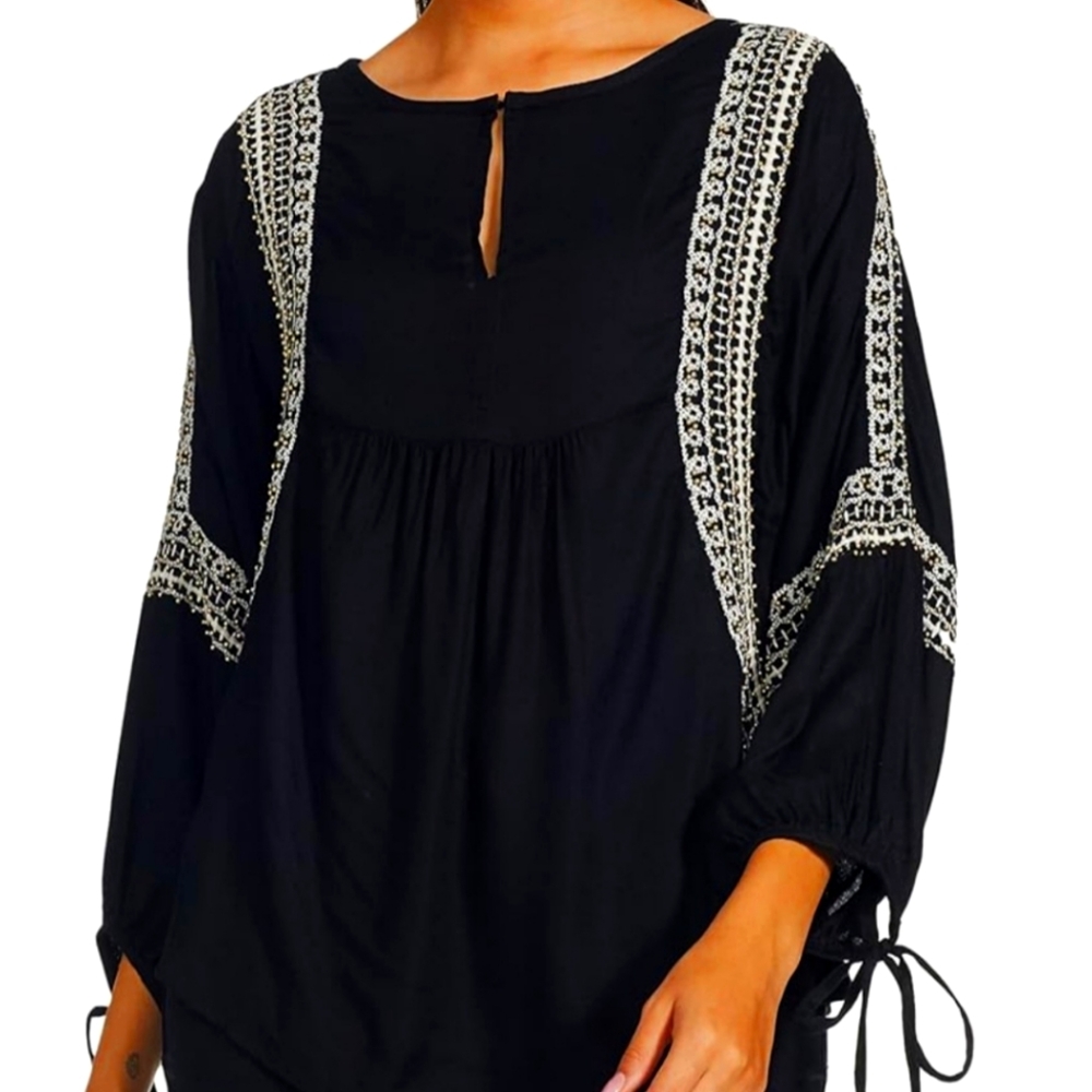 Sweet Magnolias Beaded Boho Top with Tassel Sleeves Size XXL: Effortless Style